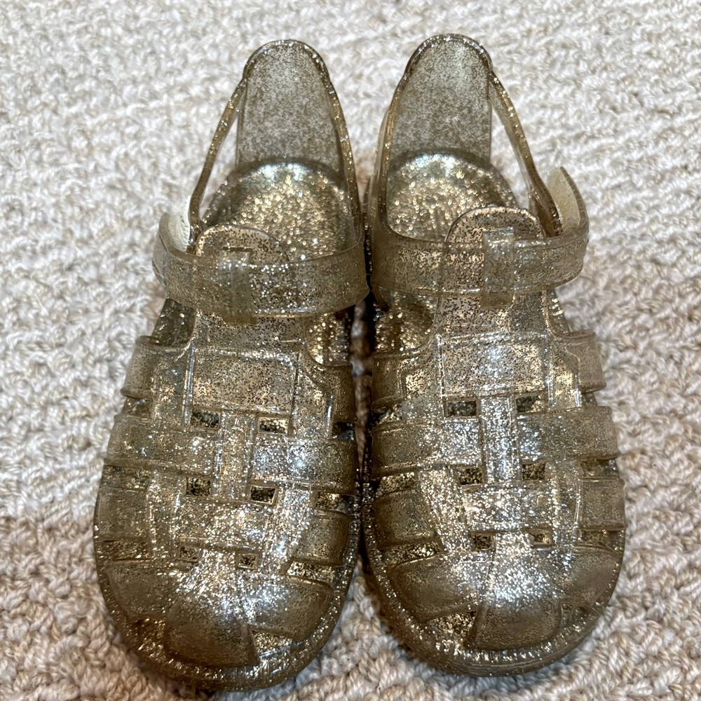 Girls gold sequin jelly sandals never worn